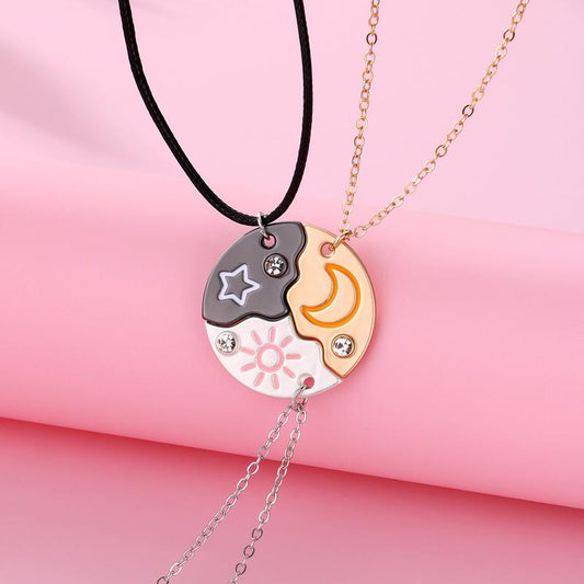 Magnetische Strass-Halsketten: Stern, Mond & Sonne (3er-Set)